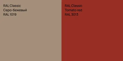 RAL 1019 Серо-бежевый vs RAL 3013  Tomato red