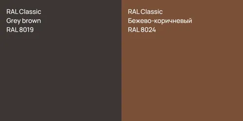 RAL 8019  Grey brown vs RAL 8024 Бежево-коричневый