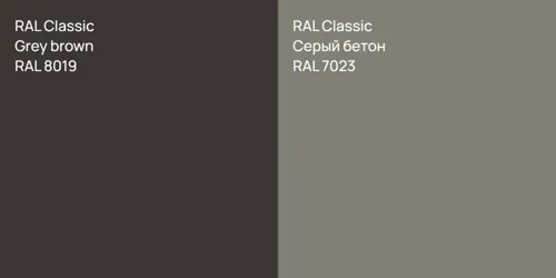 RAL 8019  Grey brown vs RAL 7023 Серый бетон