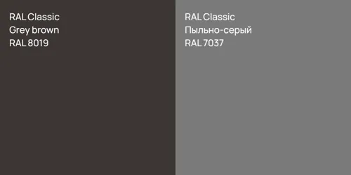 RAL 8019  Grey brown vs RAL 7037 Пыльно-серый