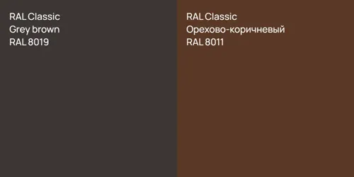 RAL 8019  Grey brown vs RAL 8011 Орехово-коричневый