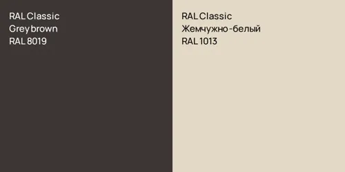 RAL 8019  Grey brown vs RAL 1013 Жемчужно-белый