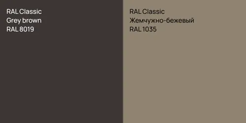 RAL 8019  Grey brown vs RAL 1035 Жемчужно-бежевый