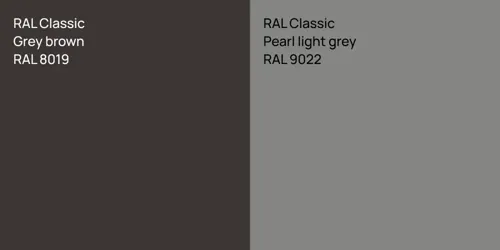 RAL 8019  Grey brown vs RAL 9022  Pearl light grey