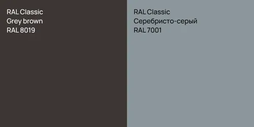 RAL 8019 Grey brown vs RAL 7001 Серебристо-серый