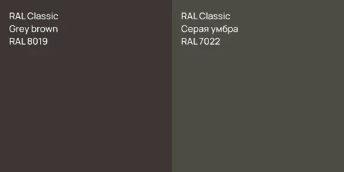 RAL 8019  Grey brown vs RAL 7022 Серая умбра