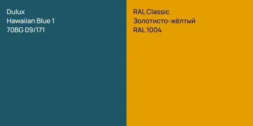 70BG 09/171 Hawaiian Blue 1 vs RAL 1004 Золотисто-жёлтый