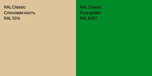 RAL 1014 Слоновая кость vs RAL 6037 Pure green