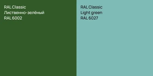 RAL 6002 Лиственно-зелёный vs RAL 6027  Light green