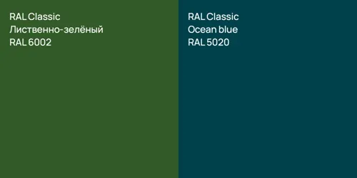 RAL 6002 Лиственно-зелёный vs RAL 5020  Ocean blue