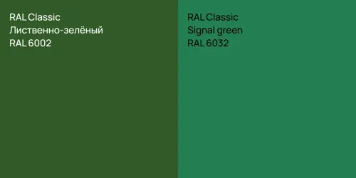 RAL 6002 Лиственно-зелёный vs RAL 6032  Signal green