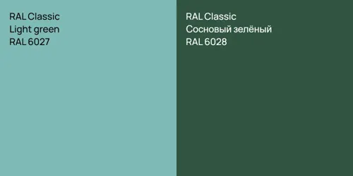 RAL 6027  Light green vs RAL 6028 Сосновый зелёный