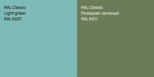 RAL 6027  Light green vs RAL 6011 Резедово-зеленый