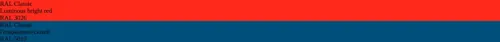RAL 3026  Luminous bright red vs RAL 5010 Генцианово-синий