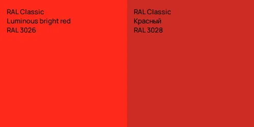 RAL 3026  Luminous bright red vs RAL 3028 Красный