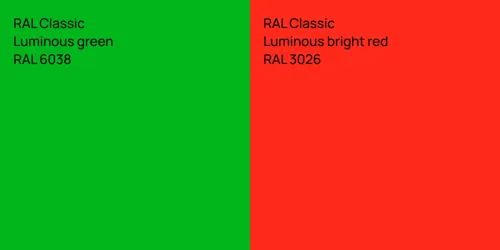 RAL 6038  Luminous green vs RAL 3026  Luminous bright red