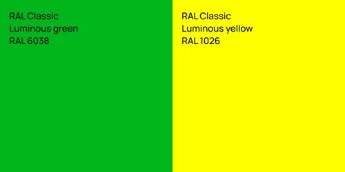 RAL 6038  Luminous green vs RAL 1026  Luminous yellow
