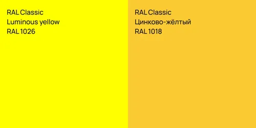 RAL 1026  Luminous yellow vs RAL 1018 Цинково-жёлтый