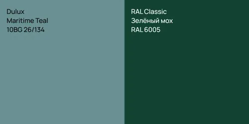 10BG 26/134 Maritime Teal vs RAL 6005 Зелёный мох
