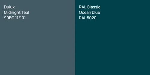 90BG 11/101 Midnight Teal vs RAL 5020  Ocean blue
