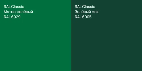 RAL 6029 Мятно-зелёный vs RAL 6005 Зелёный мох