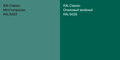 RAL 6033  Mint turquoise vs RAL 6026 Опаловый зелёный