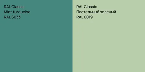 RAL 6033  Mint turquoise vs RAL 6019 Пастельный зеленый