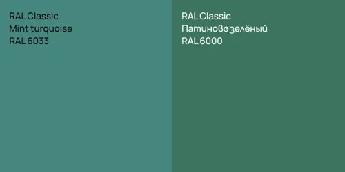 RAL 6033 Mint turquoise vs RAL 6000 Патиново-зелёный