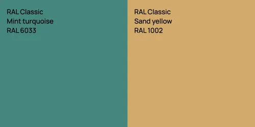 RAL 6033  Mint turquoise vs RAL 1002  Sand yellow