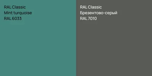 RAL 6033  Mint turquoise vs RAL 7010 Брезентово-серый