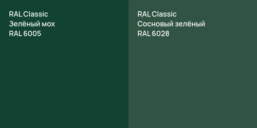 RAL 6005 Зелёный мох vs RAL 6028 Сосновый зелёный