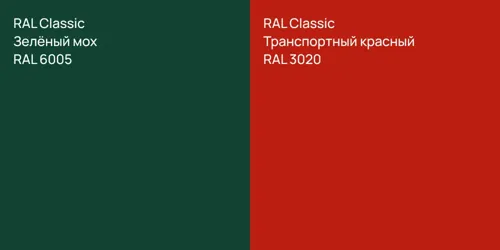 RAL 6005 Зелёный мох vs RAL 3020 Транспортный красный