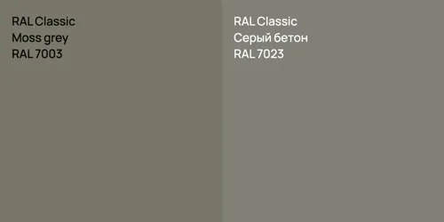 RAL 7003  Moss grey vs RAL 7023 Серый бетон