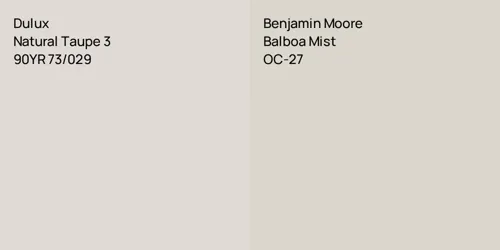 90YR 73/029 Natural Taupe 3 vs OC-27 Balboa Mist