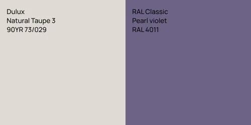 90YR 73/029 Natural Taupe 3 vs RAL 4011 Pearl violet
