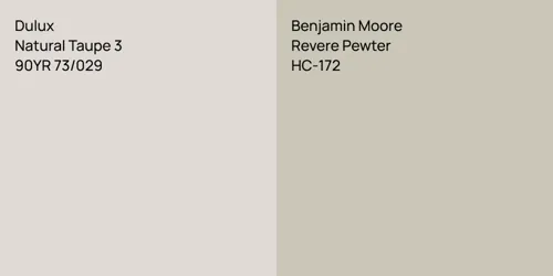 90YR 73/029 Natural Taupe 3 vs HC-172 Revere Pewter