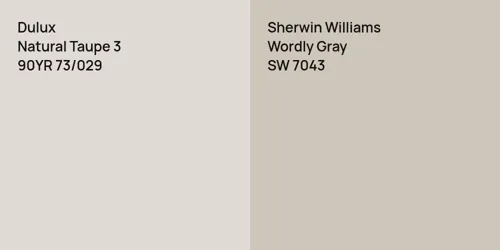 90YR 73/029 Natural Taupe 3 vs SW 7043 Wordly Gray