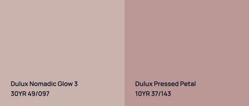 30YR 49/097 Nomadic Glow 3 vs 10YR 37/143 Pressed Petal