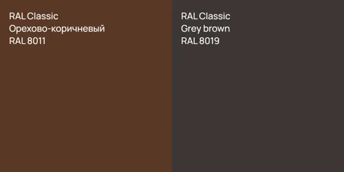 RAL 8011 Орехово-коричневый vs RAL 8019  Grey brown