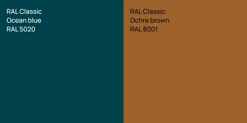 RAL 5020  Ocean blue vs RAL 8001  Ochre brown