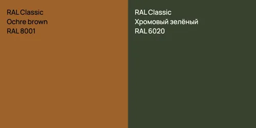 RAL 8001  Ochre brown vs RAL 6020 Хромовый зелёный