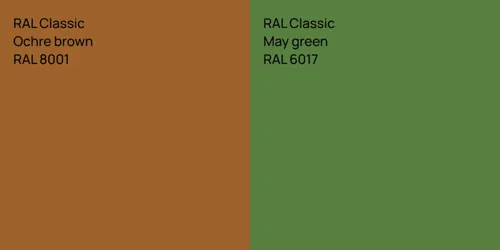 RAL 8001  Ochre brown vs RAL 6017  May green