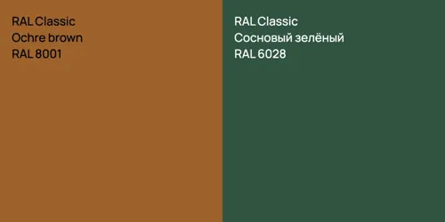 RAL 8001  Ochre brown vs RAL 6028 Сосновый зелёный