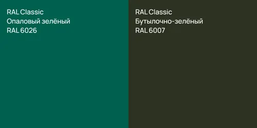 RAL 6026 Опаловый зелёный vs RAL 6007 Бутылочно-зелёный