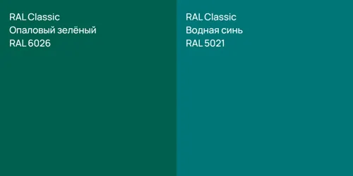 RAL 6026 Опаловый зелёный vs RAL 5021 Водная синь