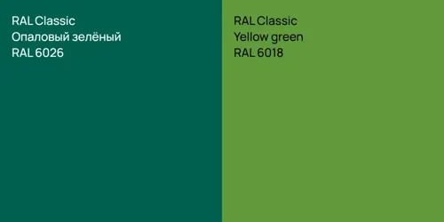 RAL 6026 Опаловый зелёный vs RAL 6018  Yellow green