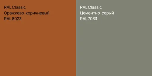 RAL 8023 Оранжево-коричневый vs RAL 7033 Цементно-серый