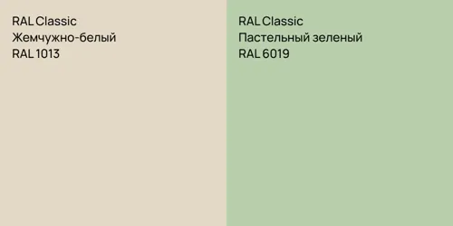 RAL 1013 Жемчужно-белый vs RAL 6019 Пастельный зеленый