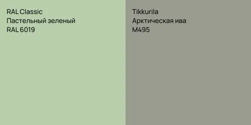 RAL 6019 Пастельный зеленый vs M495 Арктическая ива