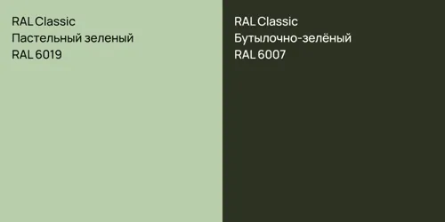 RAL 6019 Пастельный зеленый vs RAL 6007 Бутылочно-зелёный